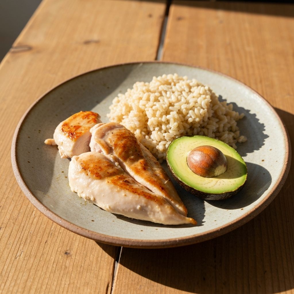 Macronutrients on plate showing proteins and carbohydrates